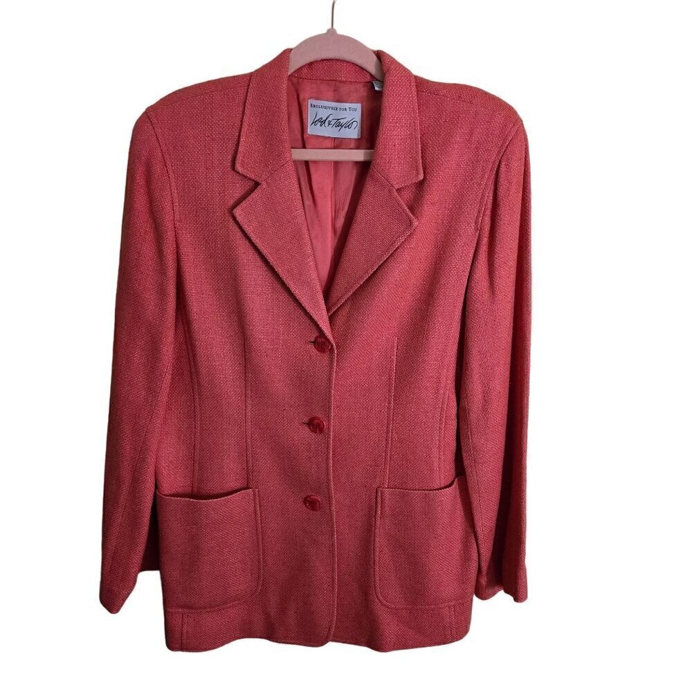 Lord & Taylor Vintage 100% Silk Coral 3 Button Blazer Size 12